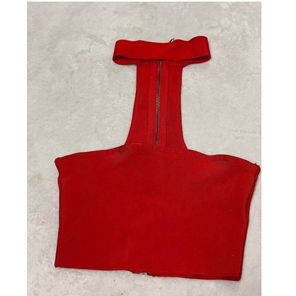 BCBG Vintage Y2K Choker Halter Ribbed Crop Top in Red‎